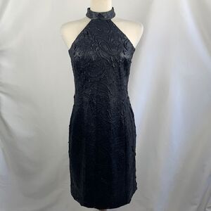 Worth Navy Textured Hi Neck Dress